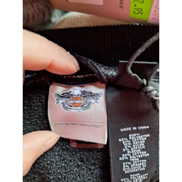 HARLEY DAVIDSON Women’s‎ Coated Foil Metallic Faux Leather Bomber Jacket Large - Picture 6 of 10